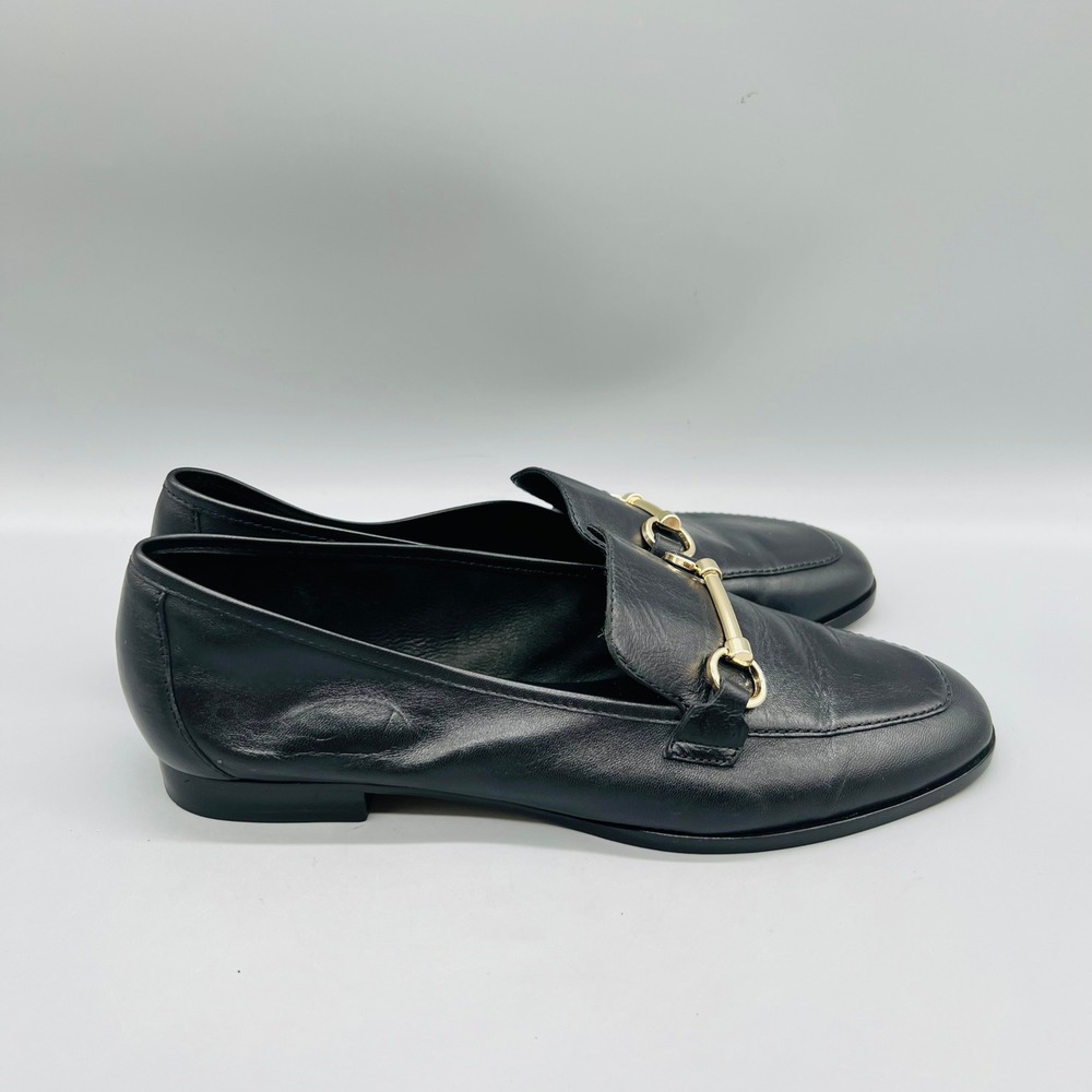 Maeve Shoes Womens 8 Black Leather Gold Horsebit Loafers Flat Slip On Casual